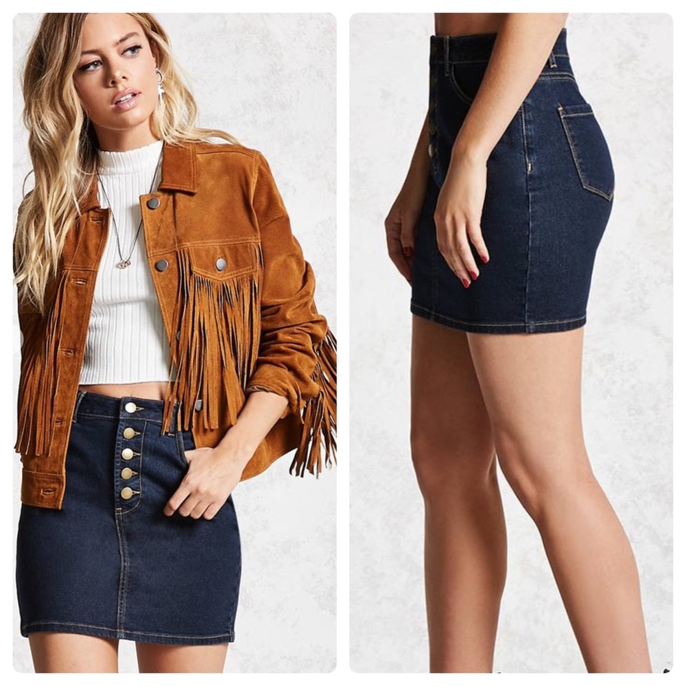 NWT Dark Denim Button Fly Stretch Mini Skirt S